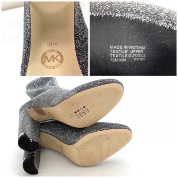 MICHAEL Michael Kors 70s Glitter Metallic Silver Stretch Ankle Heel Boot Size 10 - Picture 11 of 13